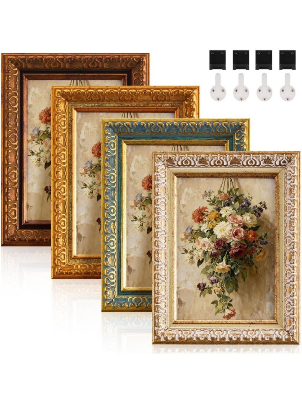 Set of 4 Vintage 5x7 Ornate Picture Frames - Mixed Colors for Home Decor